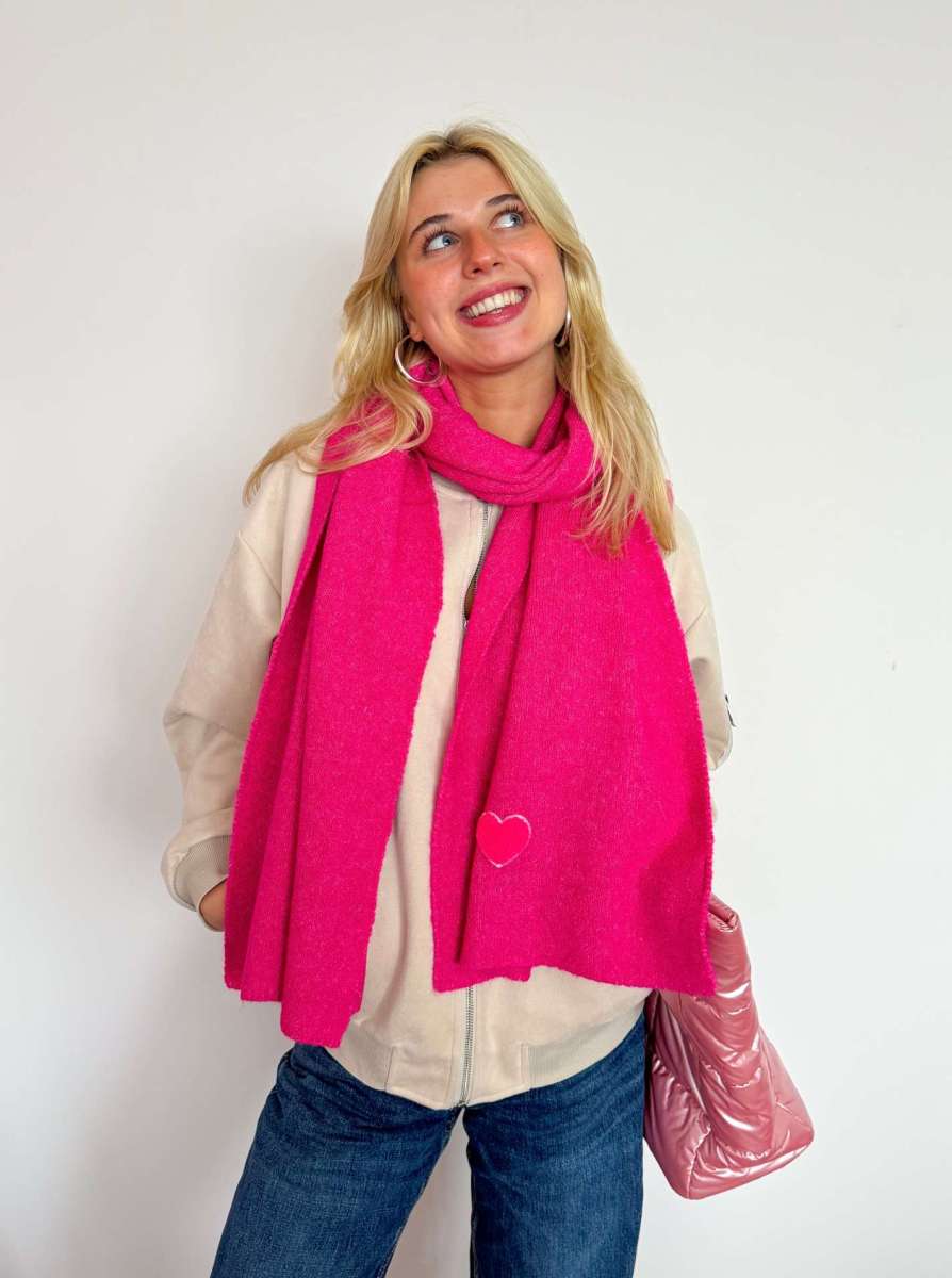 💕 Zwillingsherz Schal Strickschal Wollmix "Uni & Herz" Neonpink