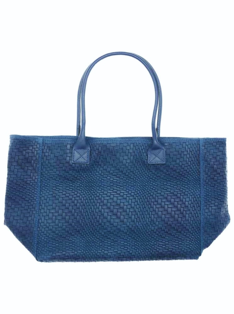 Tasche Shopper Leder "Flecht" 100 % Leder mittlere bis große Größe Blau
