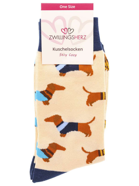 💕 Zwillingsherz Socken "Dackel-Print" Beige Navy