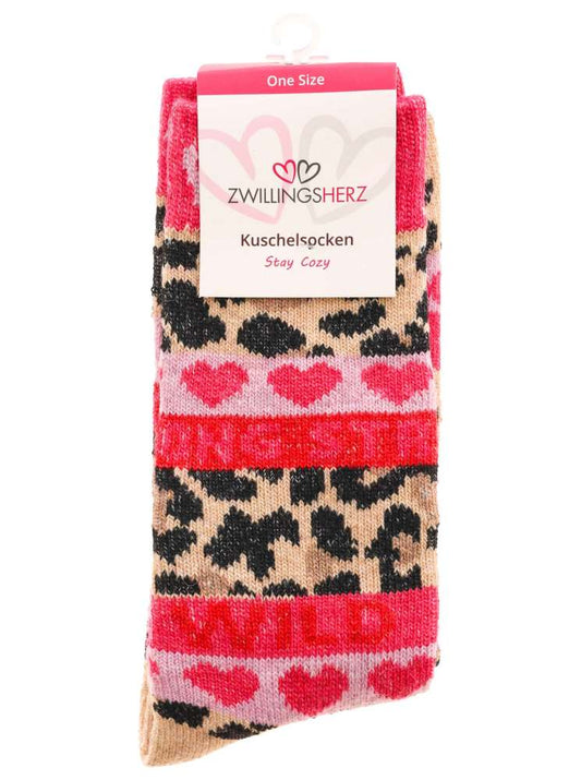 💕 Zwillingsherz Socken "Leo & Wild" Kuschelsocken PInk