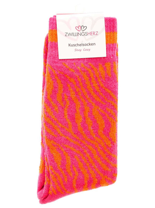 💕 Zwillingsherz Socken "Buntes Zebra" Kuschelsocken Orange Pink