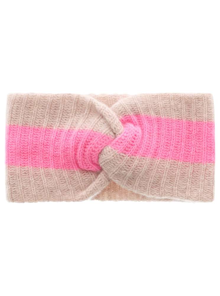 💕 Zwillingsherz Stirnband 100 % Cashmere "Streifen" Hellbeige Bubblegum