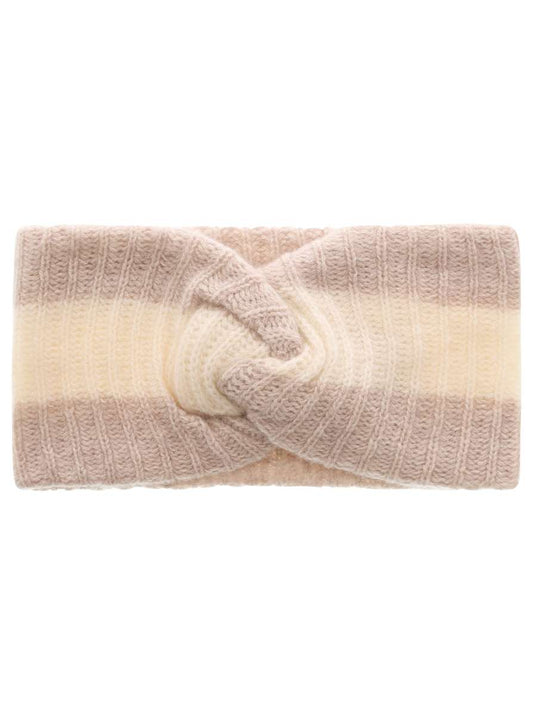 💕 Zwillingsherz Stirnband 100 % Cashmere "Streifen" Hellbeige Wollweiß