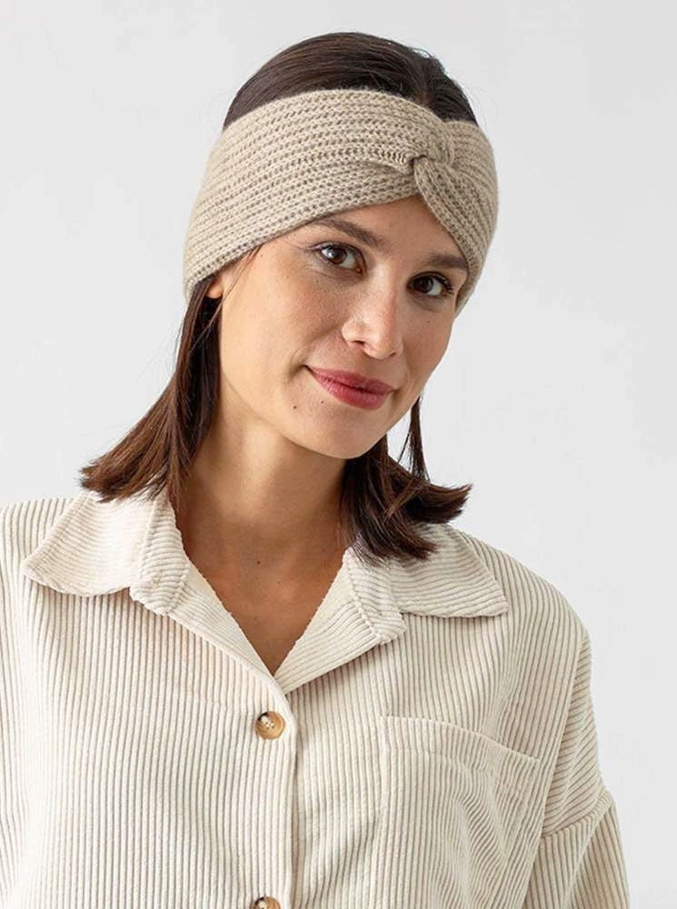 💕 Zwillingsherz Stirnband 100 % Cashmere "Rippen" Beige