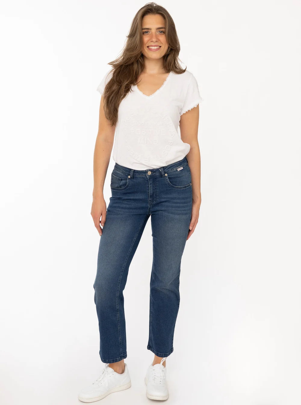 💕 Zwillingsherz Stretch Jeans mit leichtem Flared Mittelblau