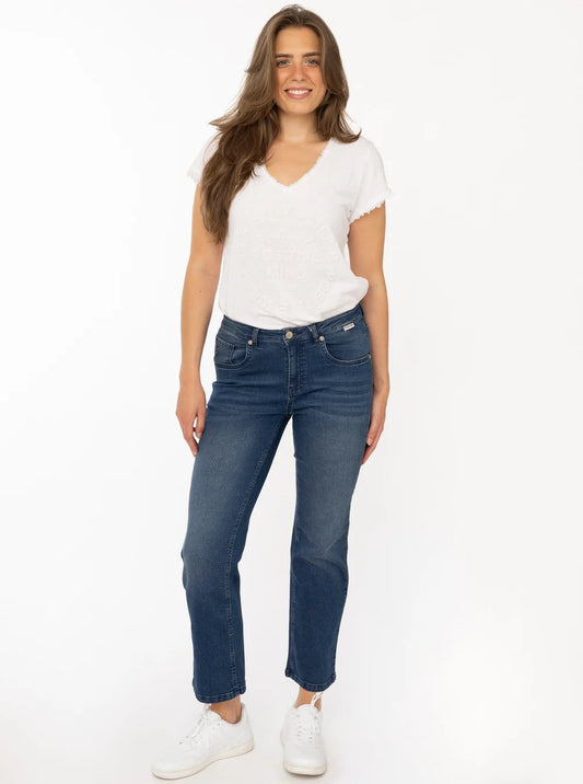 💕 Zwillingsherz Stretch Jeans mit leichtem Flared Mittelblau