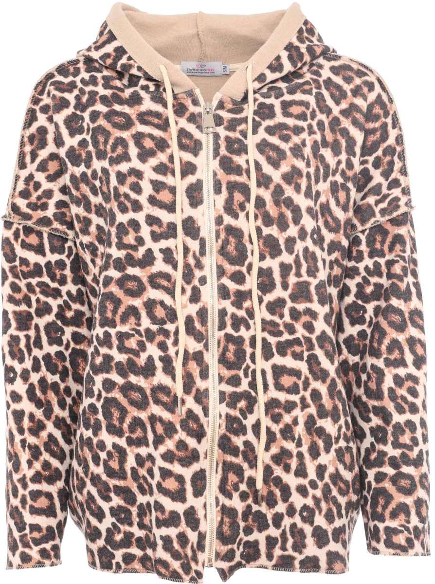💕 Zwillingsherz Zip Sweatjacke "Double Face Leo" Sweater Beige