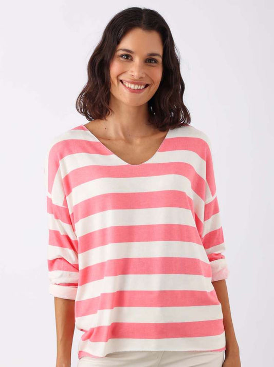 💕 Zwillingsherz Shirt "Yuna" Viskose Weiß Pink