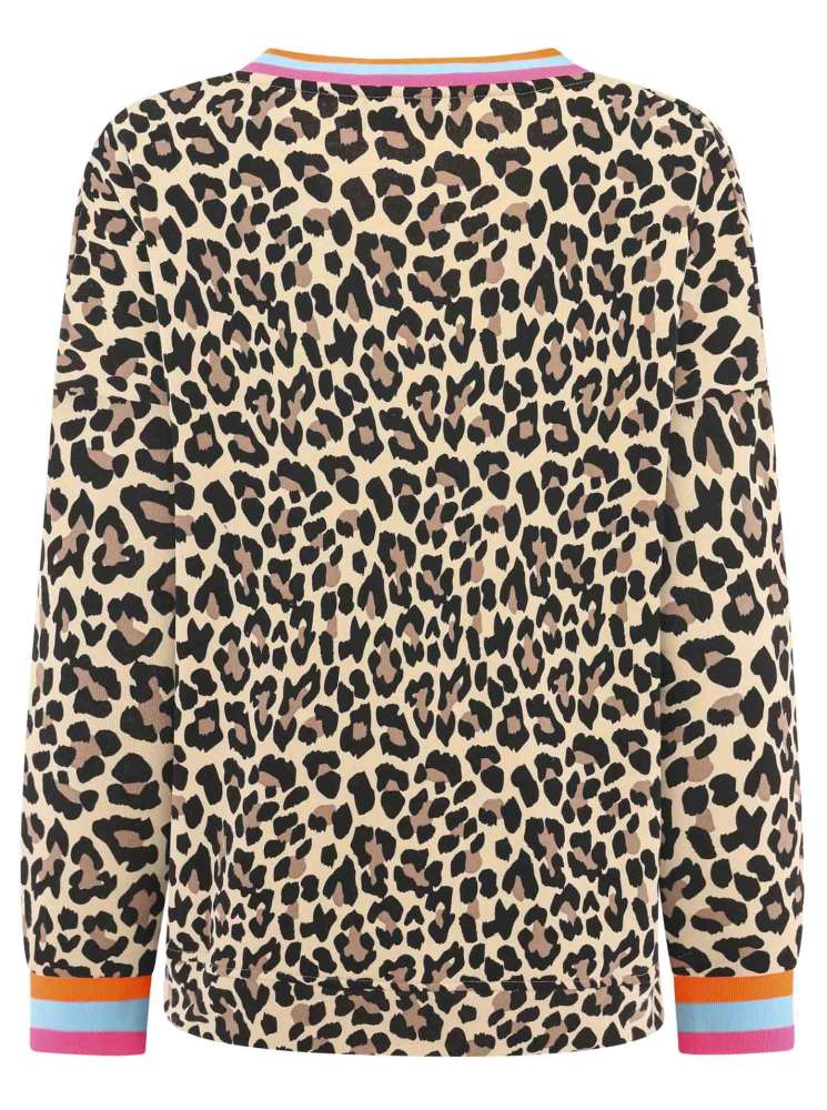 💕 Zwillingsherz Sweatshirt "Leo Allover Neon Kante" Sweater Baumwolle Beige Türkis