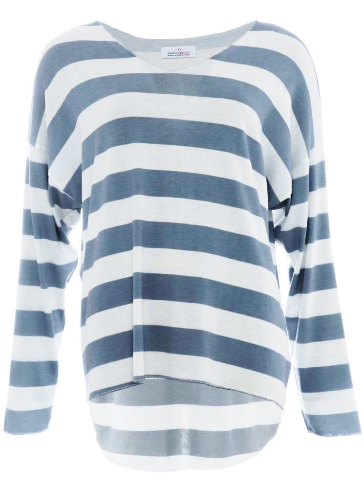 💕 Zwillingsherz Shirt "Yuna" Viskose Weiß Jeansblau