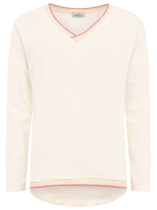 💕 Zwillingsherz Sweatshirt V-Neck Pullover "Neon Kante" Sweater Weiß