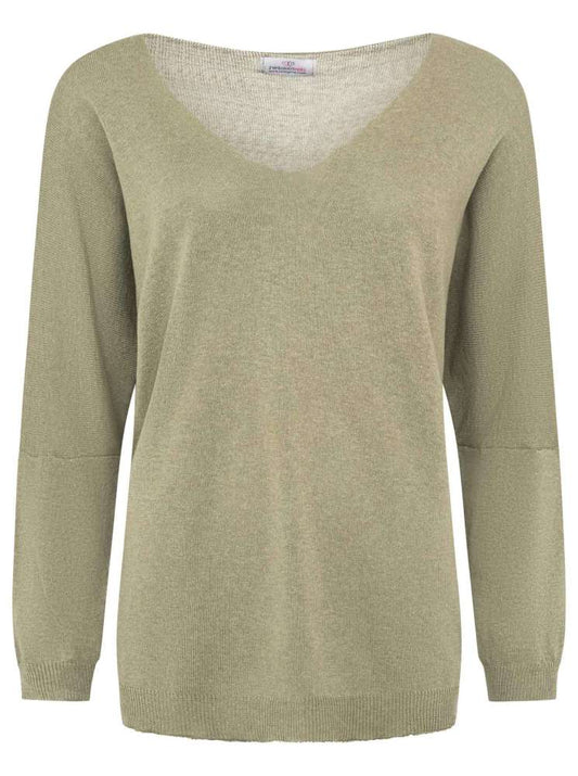 💕 Zwillingsherz Sweatshirt V-Neck Pullover "Uni" Sweater Khaki