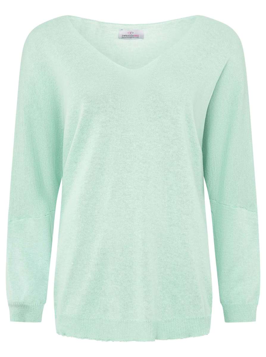 💕 Zwillingsherz Sweatshirt V-Neck Pullover "Uni" Sweater Mint