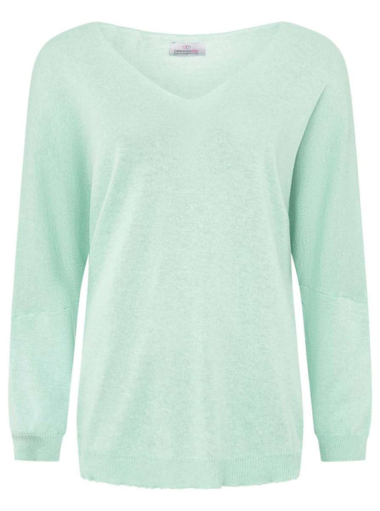 💕 Zwillingsherz Sweatshirt V-Neck Pullover "Uni" Sweater Mint