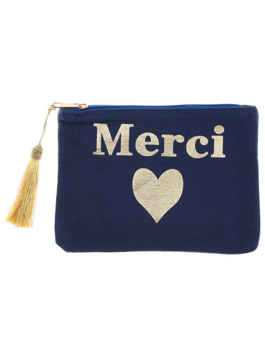 💕 Zwillingsherz Tasche Kosmetiktasche "Merci" Danke Pouch Blau