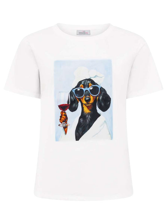 💕 Zwillingsherz Shirt "Wellness Dackel" Baumwolle Jersey Weiß Hellblau