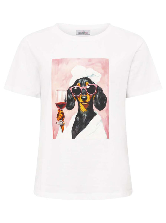 💕 Zwillingsherz Shirt "Wellness Dackel" Baumwolle Jersey Weiß Pink