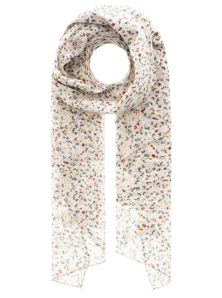 Schal Tuch "Blumenwiese" Baumwolle Seide Beige