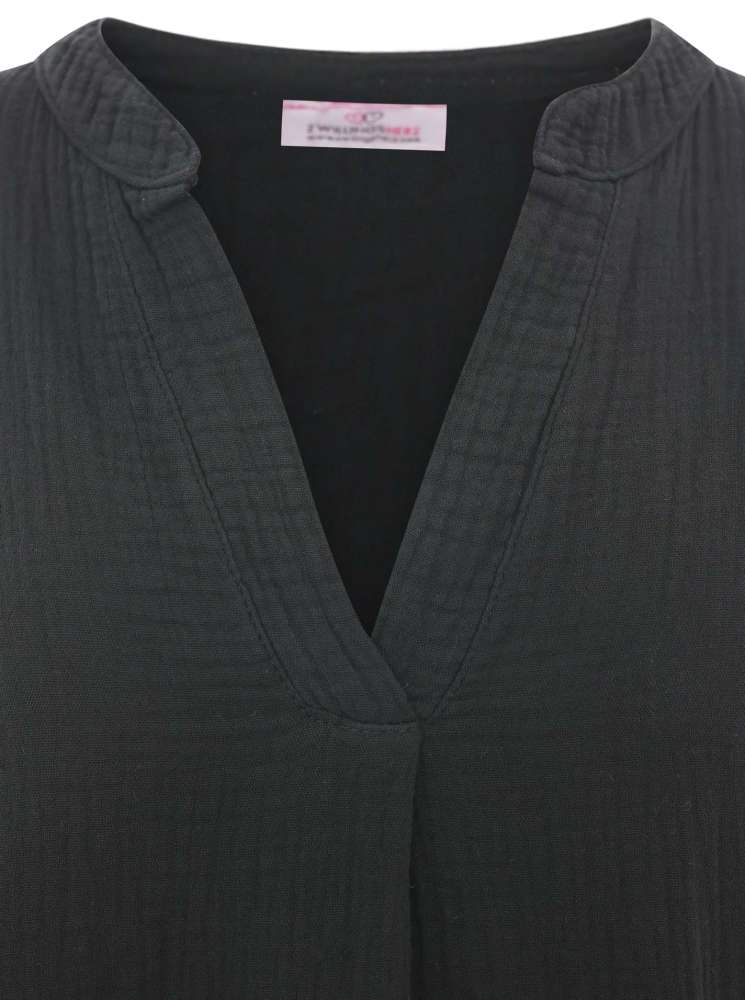 💕 Zwillingsherz Tunika Bluse Musselin "Rom" Schwarz