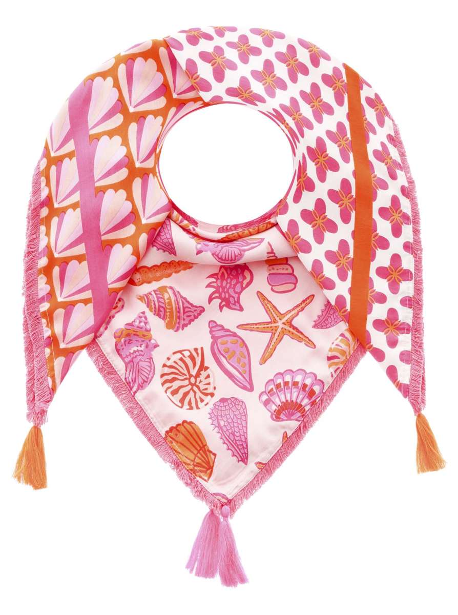 💕 Zwillingsherz Dreieckstuch "Muschel Lobster Print" Pink Orange Viereck Bambus nachhaltig organic