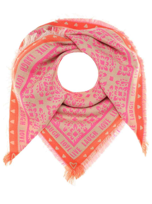 💕 Zwillingsherz Dreieckstuch Viereck "Rosina" Wolle Beige Pink
