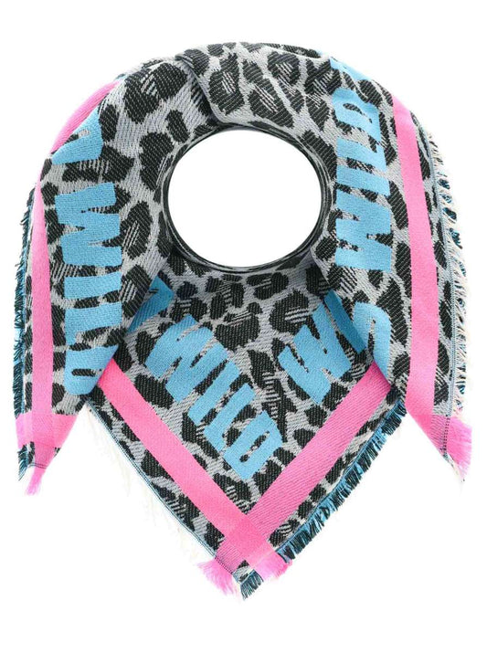 💕 Zwillingsherz Dreieckstuch Viereck "Wild Leopard" Wolle Pink Blau