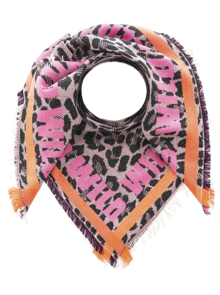 💕 Zwillingsherz Dreieckstuch Viereck "Wild Leopard" Wolle Pink Orange