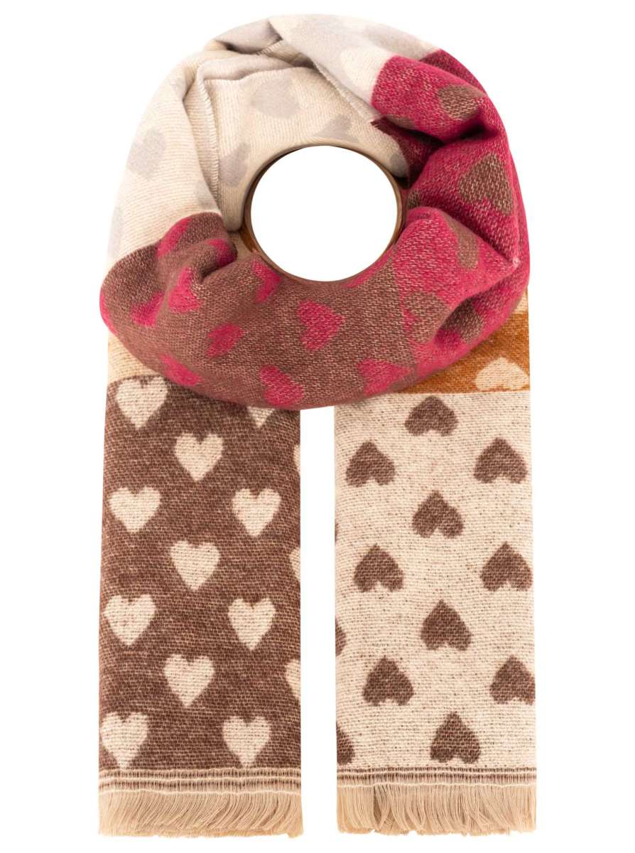 💕 Zwillingsherz Schal "Blockstreifen & Herzen" Beige