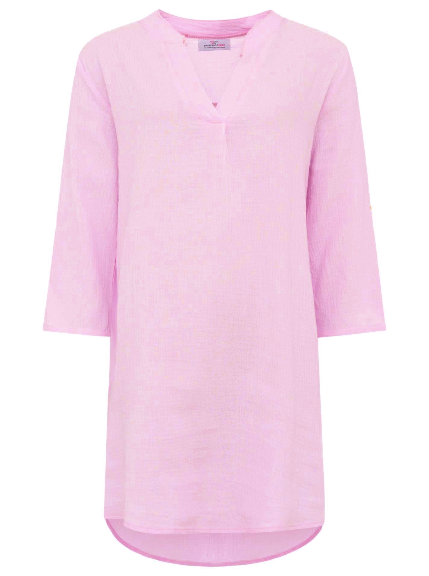 💕 Zwillingsherz Tunika Bluse Musselin "New Rom" Rosa