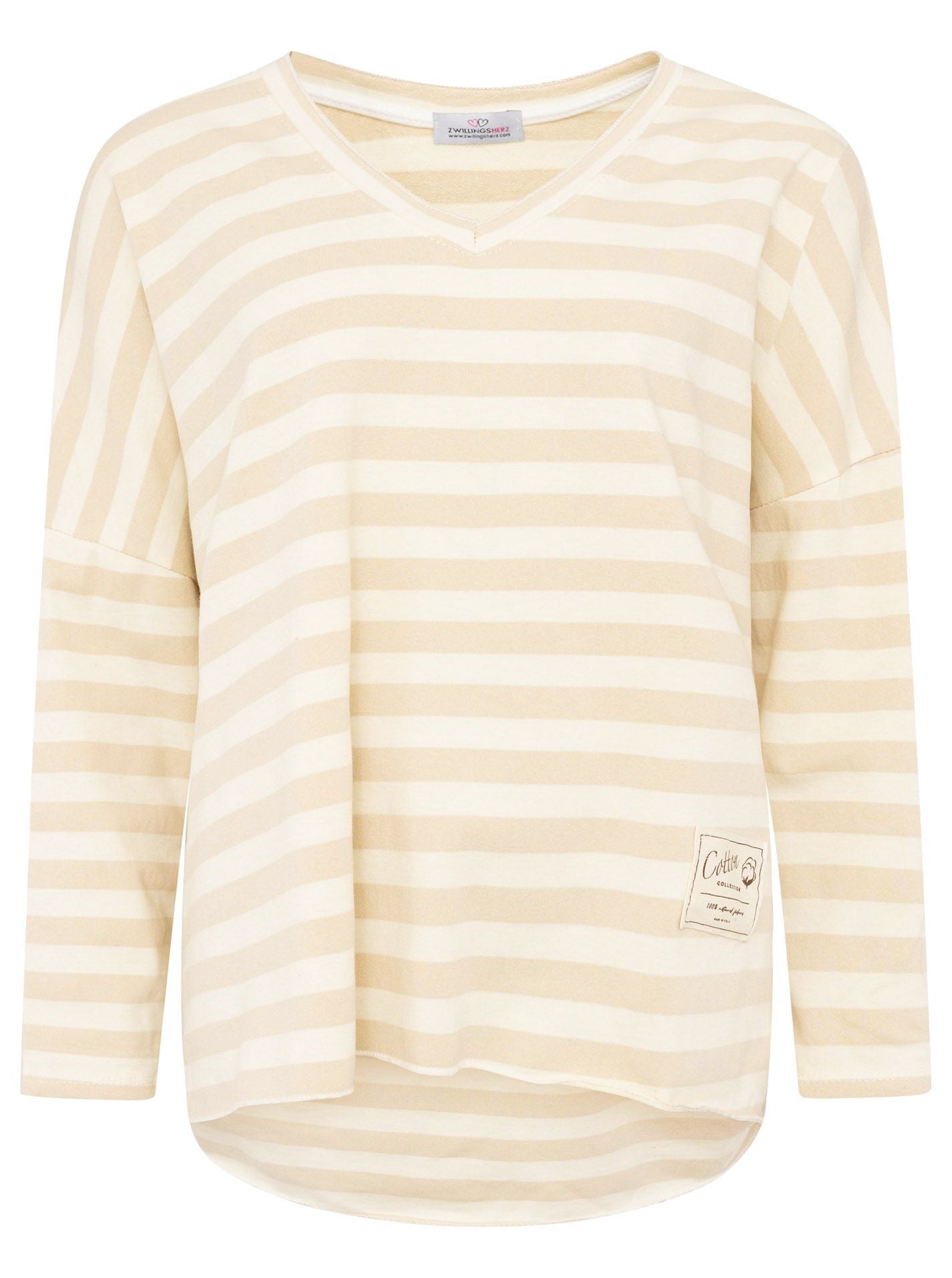 💕 Zwillingsherz Sweatshirt "Große Streifen" Sweater Oversize Beige