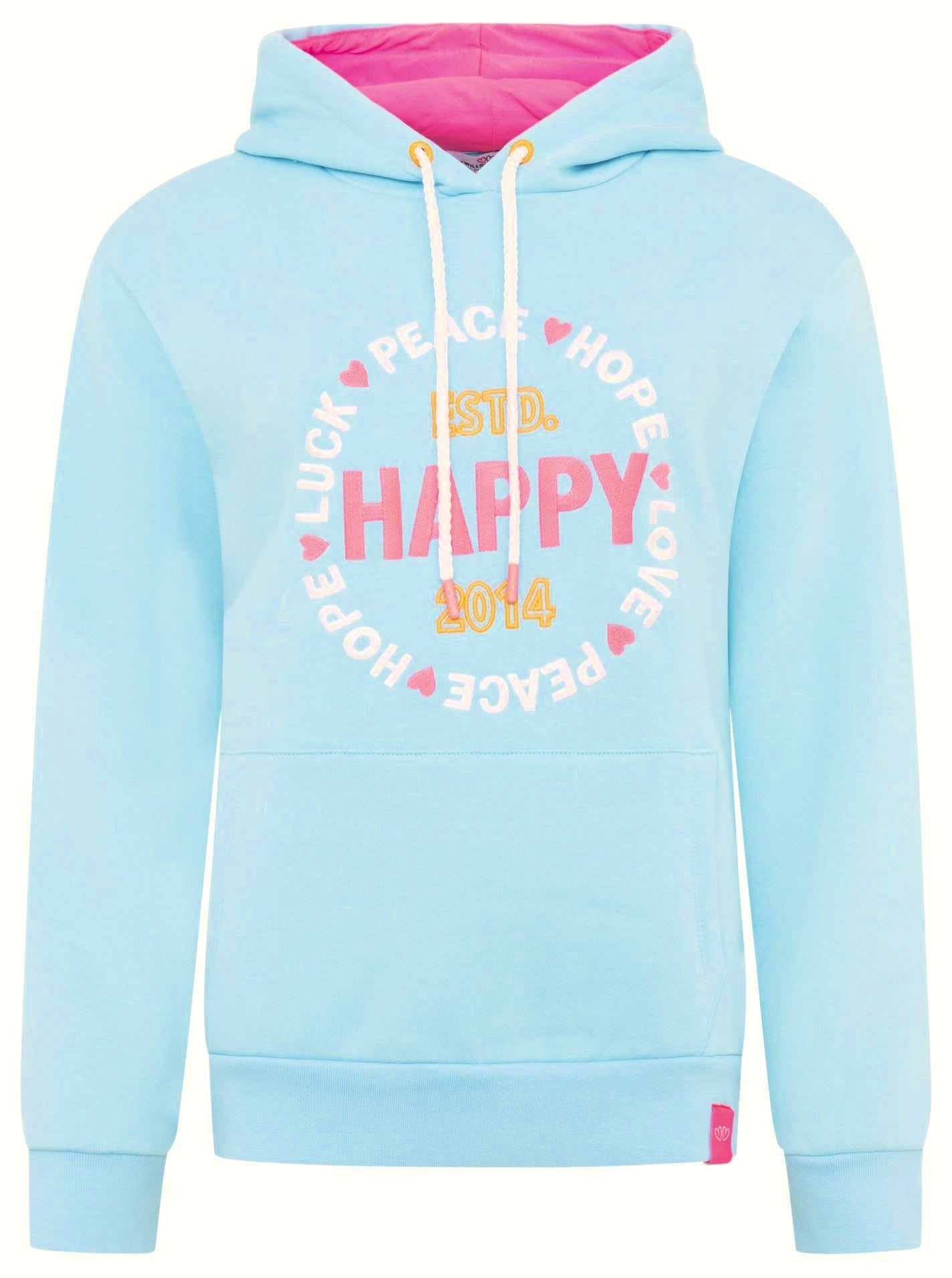 💕 Zwillingsherz Sweatshirt Hoodie "Smile Everyday Happy" Sweater Baumwolle Türkis