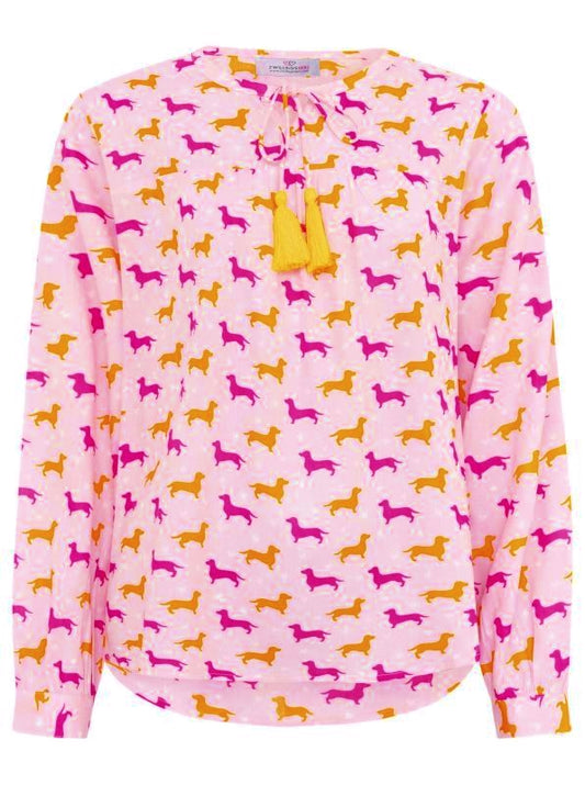 💕 Zwillingsherz Bluse "Dackel 2-farbig" 100 % Viskose Rosa