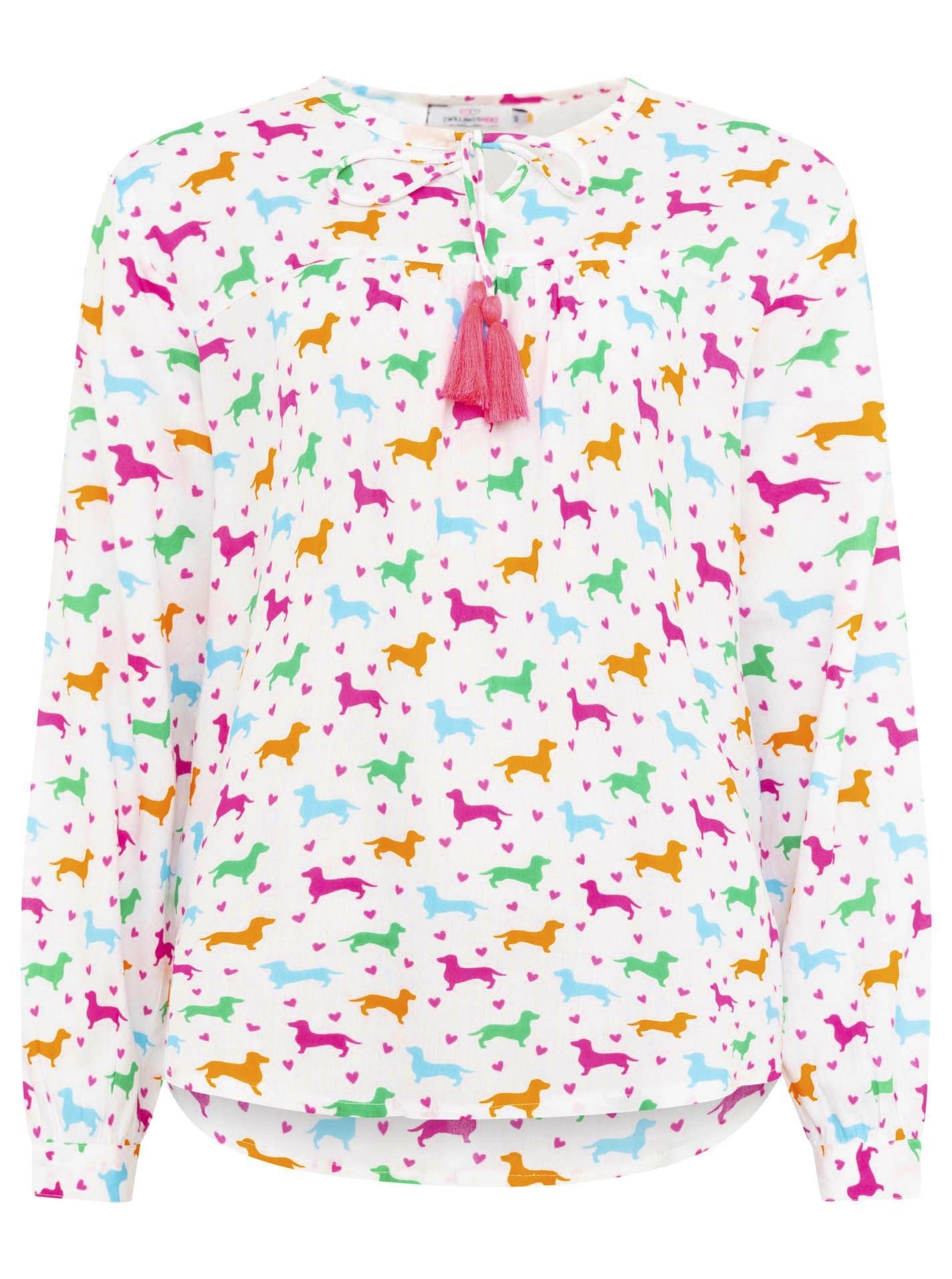 💕 Zwillingsherz Bluse "Dackel 2-farbig" 100 % Viskose Weiß