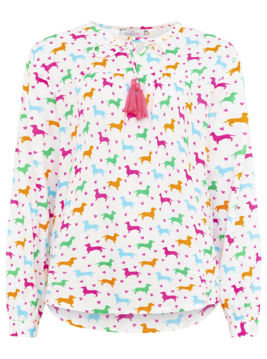 💕 Zwillingsherz Bluse "Dackel 2-farbig" 100 % Viskose Weiß