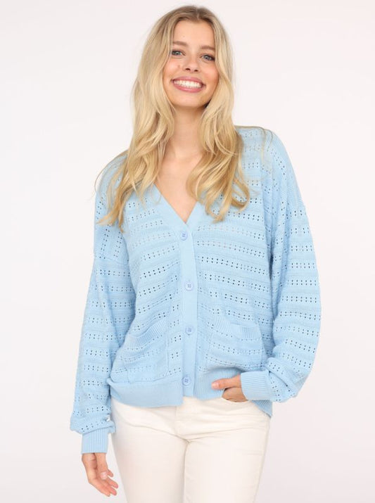 💕 Zwillingsherz Strickjacke "Lochstrick Uni" 100 % Baumwolle Blau