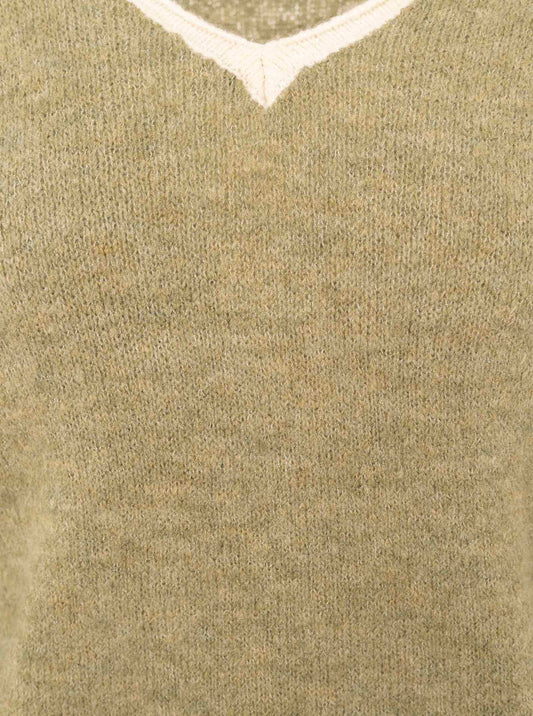 💕 Zwillingsherz V-Neck Pullover "Soft Basic" Khaki