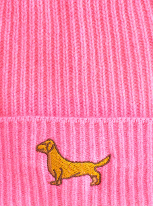 💕 Zwillingsherz Mütze "Dackel" 100 % Kaschmir Umschlag Bubblegum