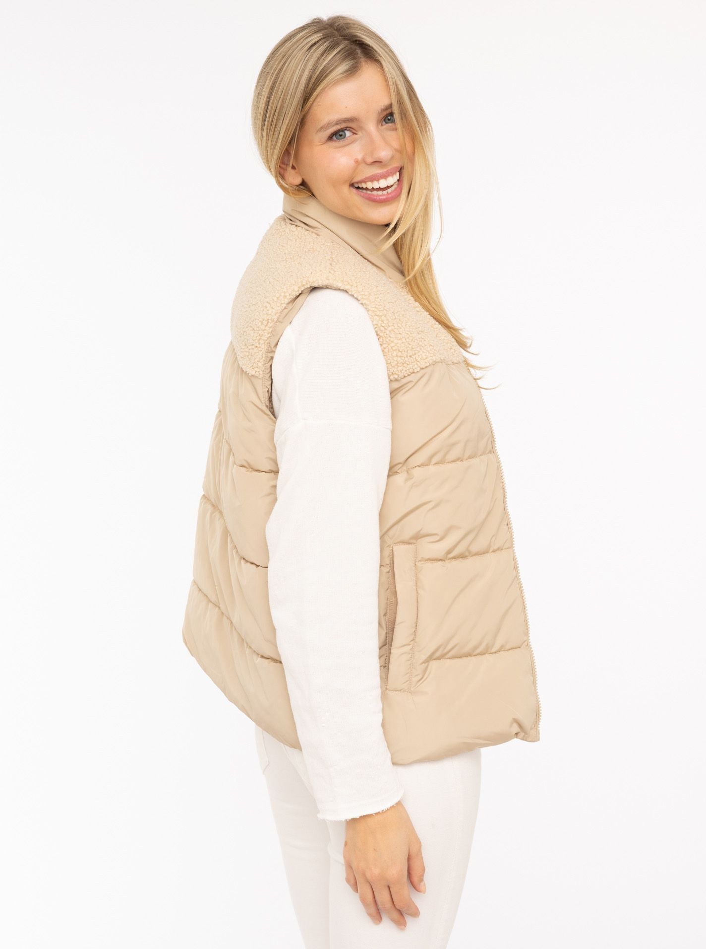 💕 Zwillingsherz Wendeweste "Good Vibes Only" Kurz Weste Beige