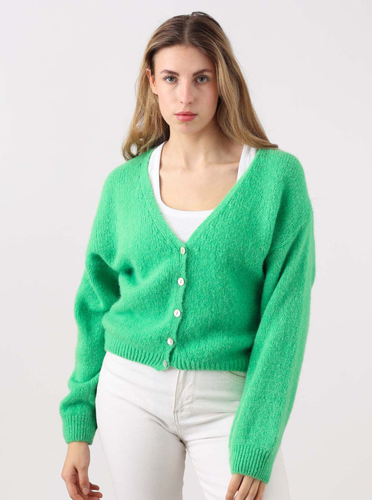 💕 Zwillingsherz Strickjacke kurz "Uni" Wolle Grün
