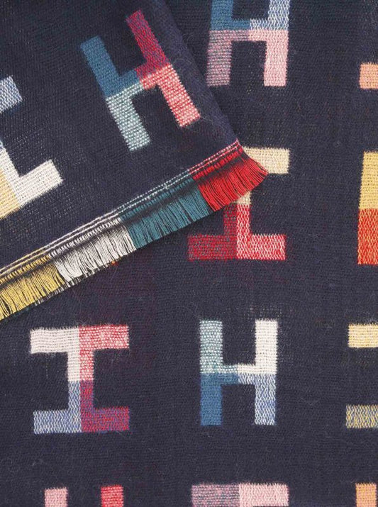 💕 Zwillingsherz Schal "Buntes H-Muster" Kuschelschal Viskose Wolle Navy