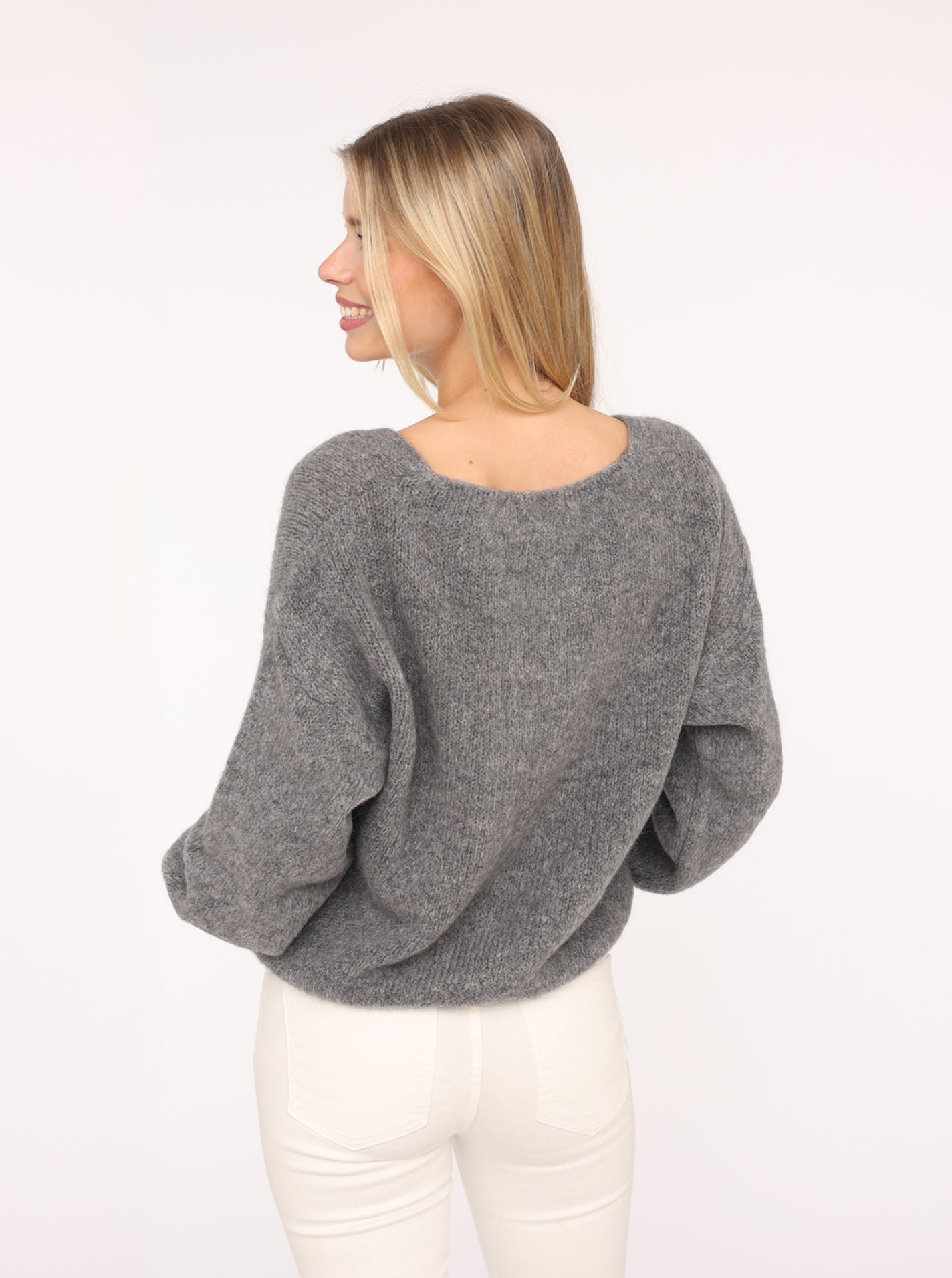 💕 Zwillingsherz Strickjacke kurz "Uni" Wolle Dunkelgrau