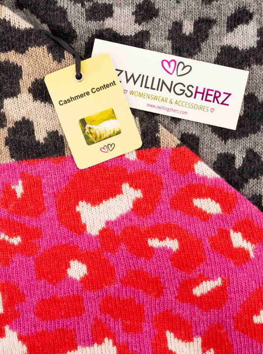 💕 Zwillingsherz Dreieckstuch "Crazy Lacey" Wolle Kaschmir Pink Grau Beige