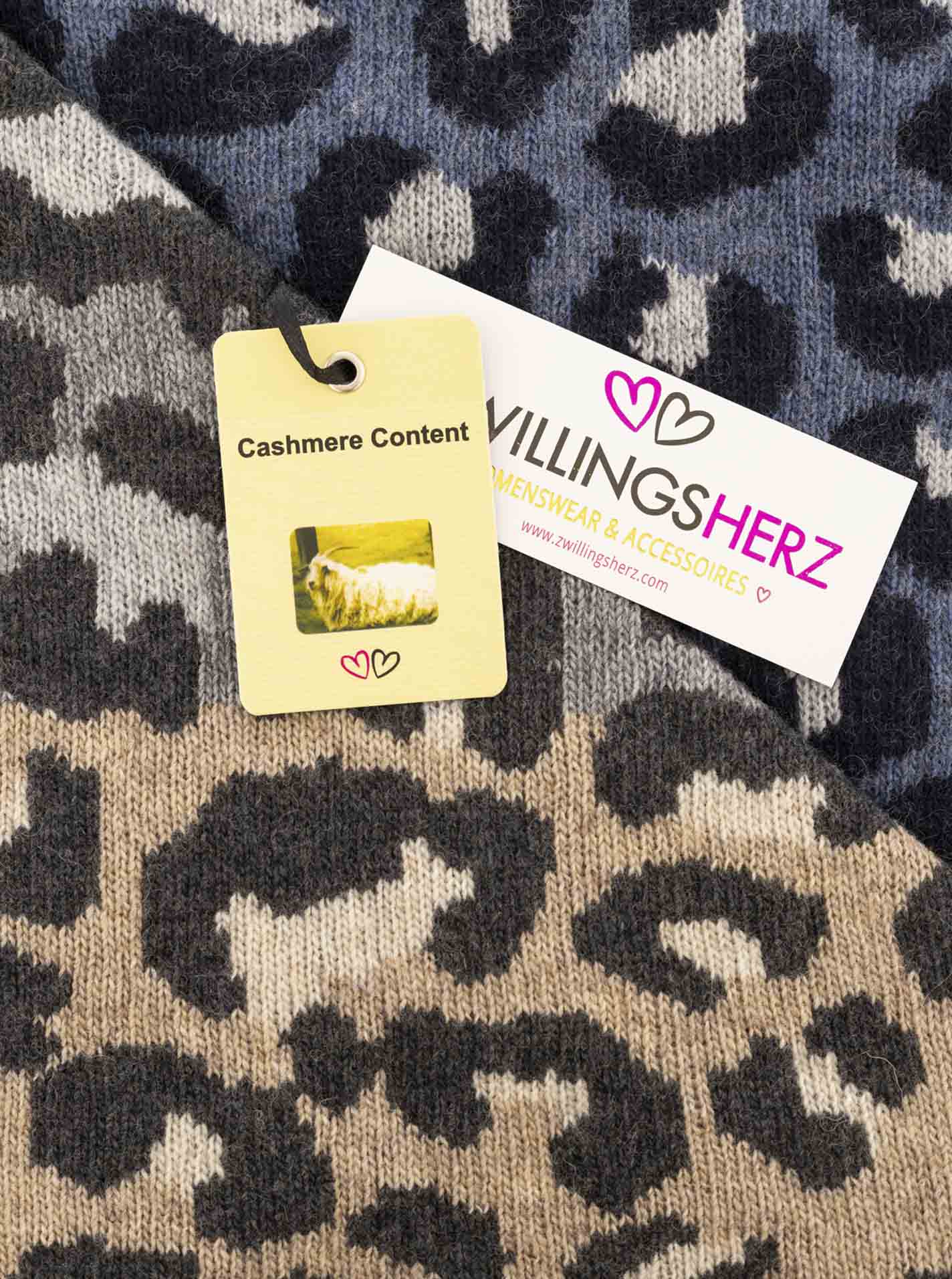 💕 Zwillingsherz Dreieckstuch "Crazy Lacey" Wolle Kaschmir Blau Grau Beige
