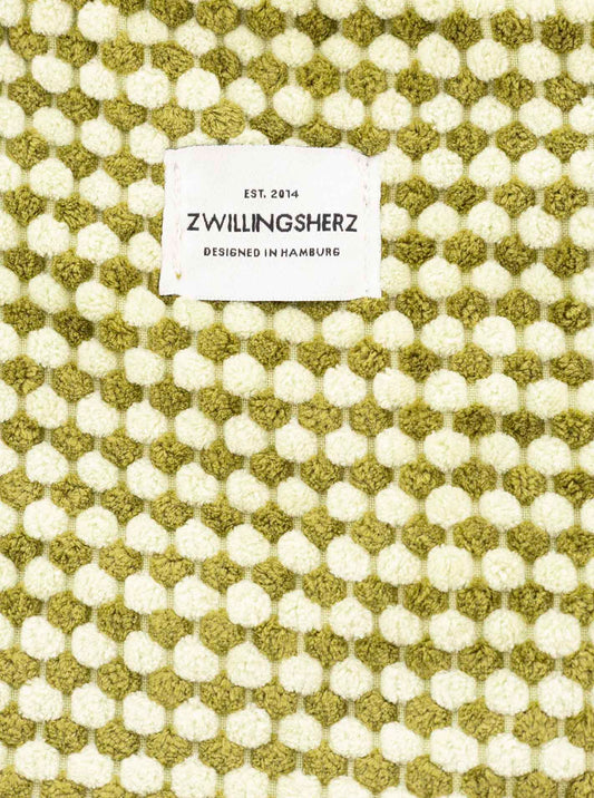 💕 Zwillingsherz Kosmetiktasche "Flauschige Punkte" Grün Creme