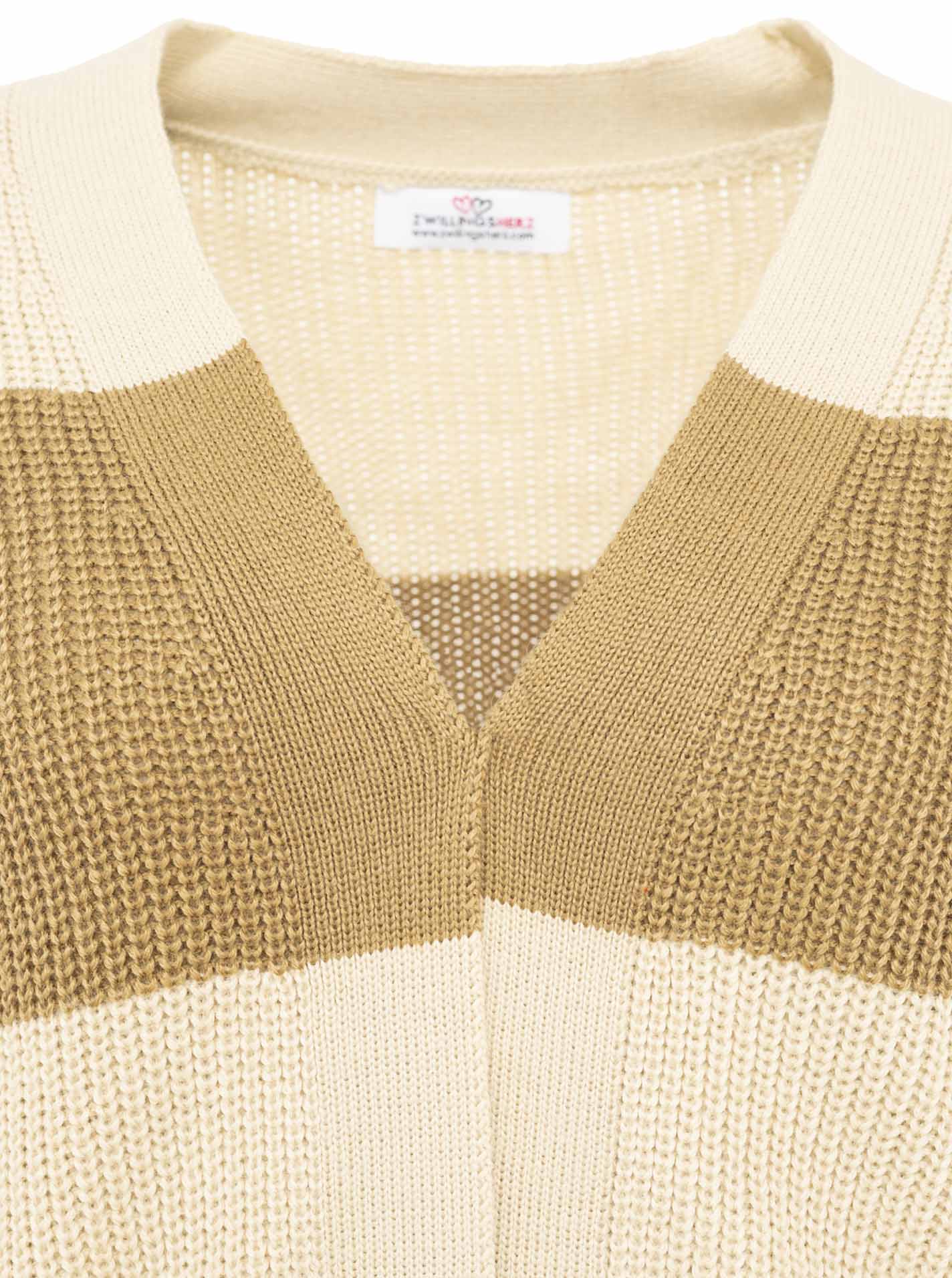 💕 Zwillingsherz Strickjacke "Blockstreifen" Merinowolle Beige