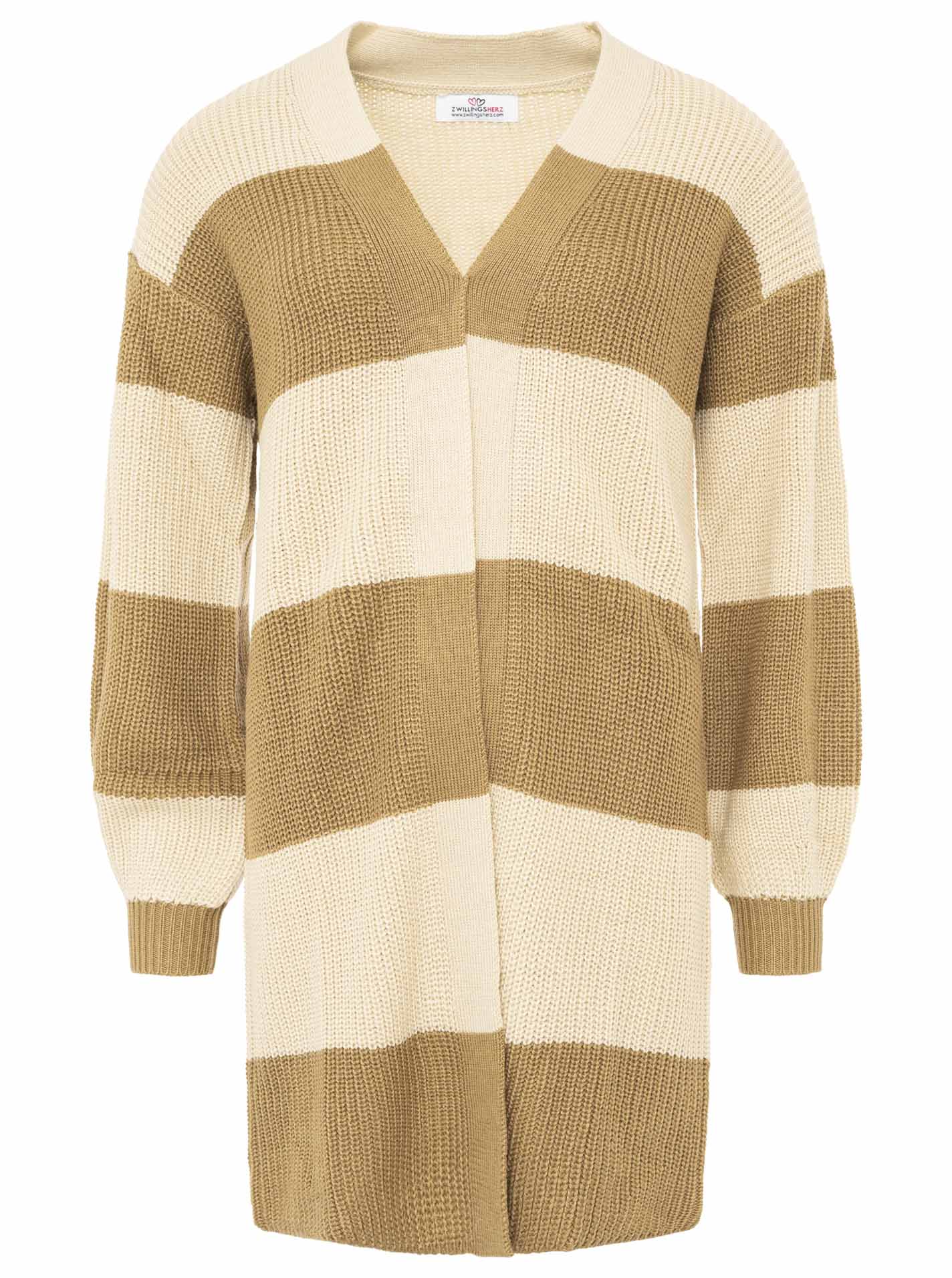 💕 Zwillingsherz Strickjacke "Blockstreifen" Merinowolle Beige