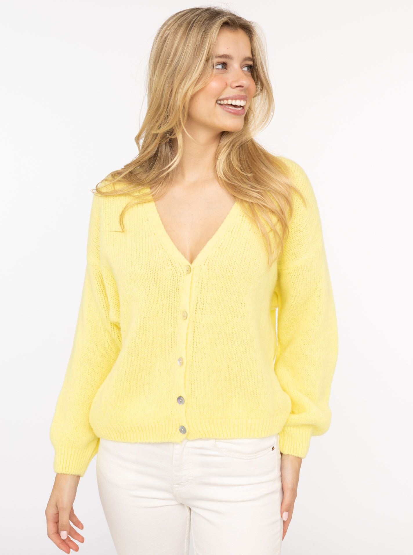 💕 Zwillingsherz Strickjacke kurz "Uni" Wolle Gelb