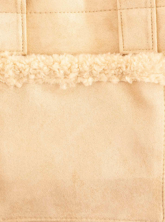 💕 Zwillingsherz Shopper "Velour & Teddy" Tasche Beige