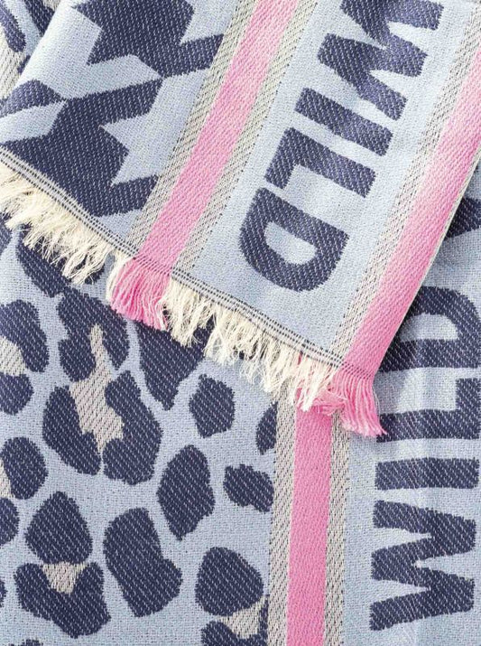 💕 Zwillingsherz Schal "Wild Leo" Baumwolle Wolle Blau