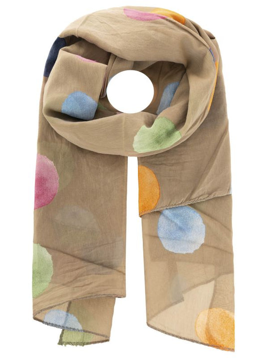Schal Tuch "Bunte Tupfen" Baumwolle Seide Beige